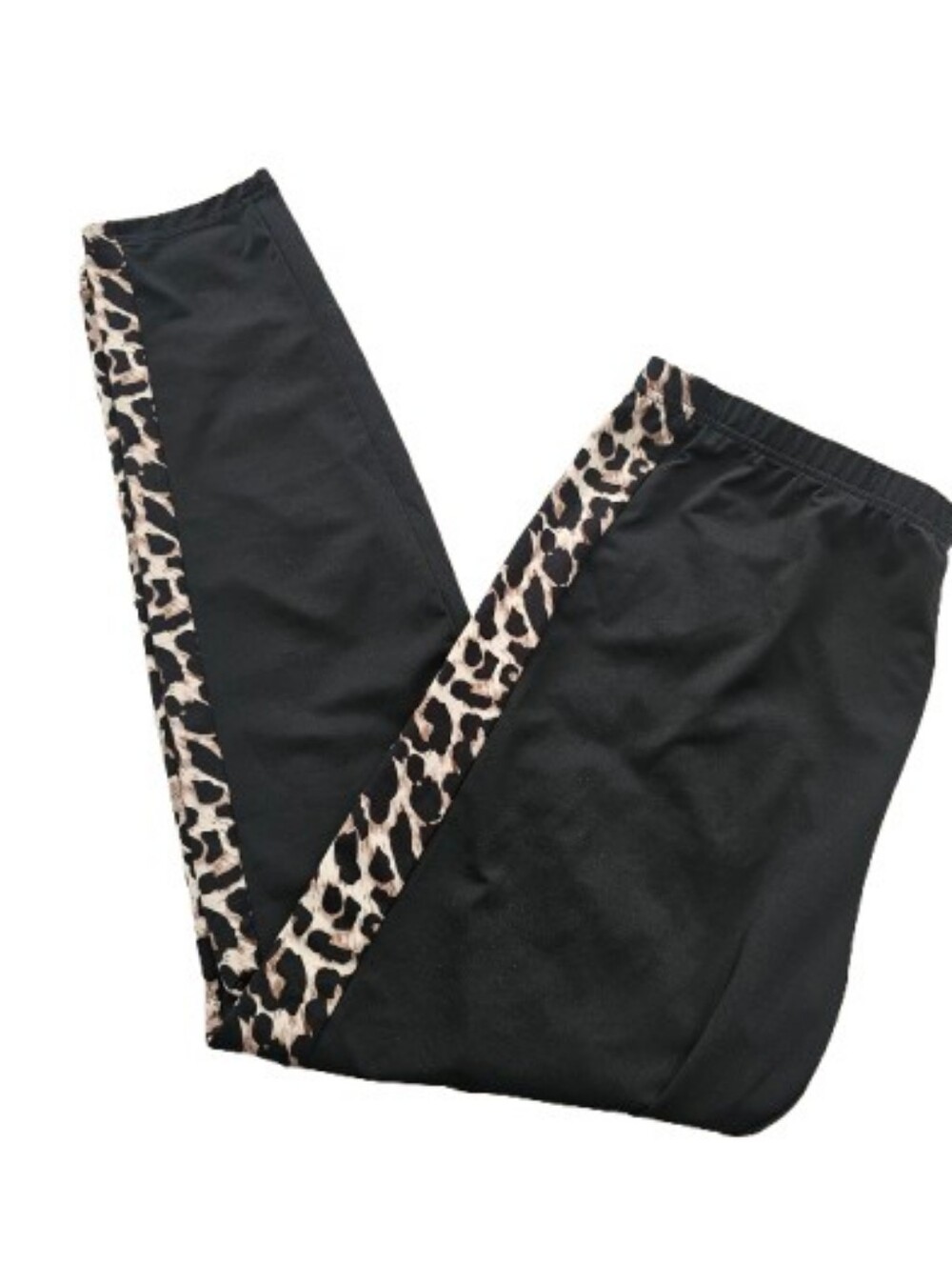 Black Leggings with Leopard Side Stripe